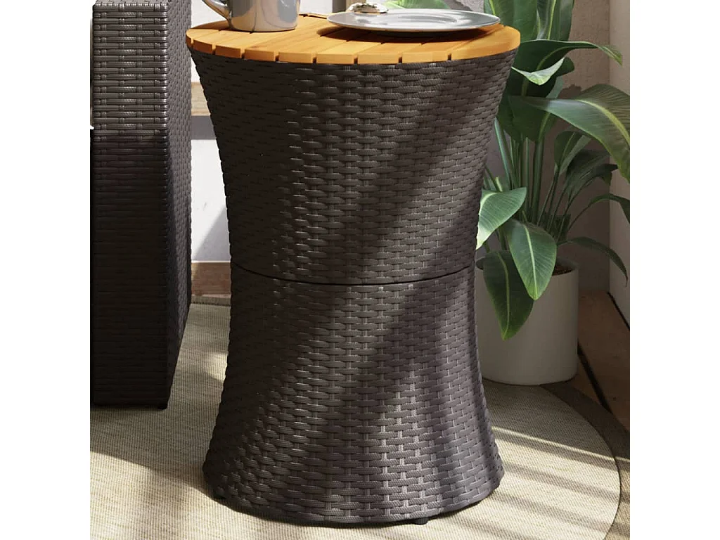 Tavolino da giardino a forma di tamburo nero in rattan massello