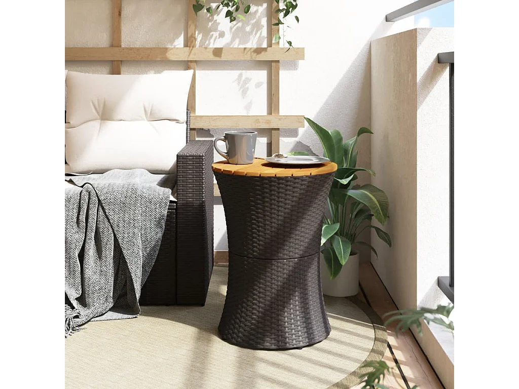 Tavolino da giardino a forma di tamburo nero in rattan massello