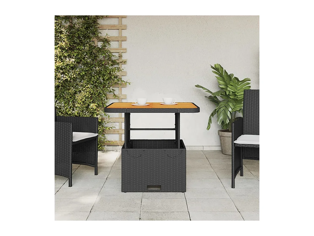 Zwarte tuintafel 80x80x71 cm gevlochten hars en acaciahout