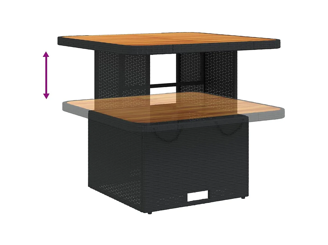 Zwarte tuintafel 80x80x71 cm gevlochten hars en acaciahout