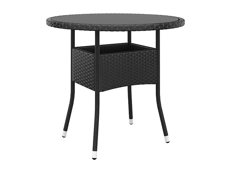Mesa de jardín Ø80x75 cm Cristal templado/resina tejida Negro