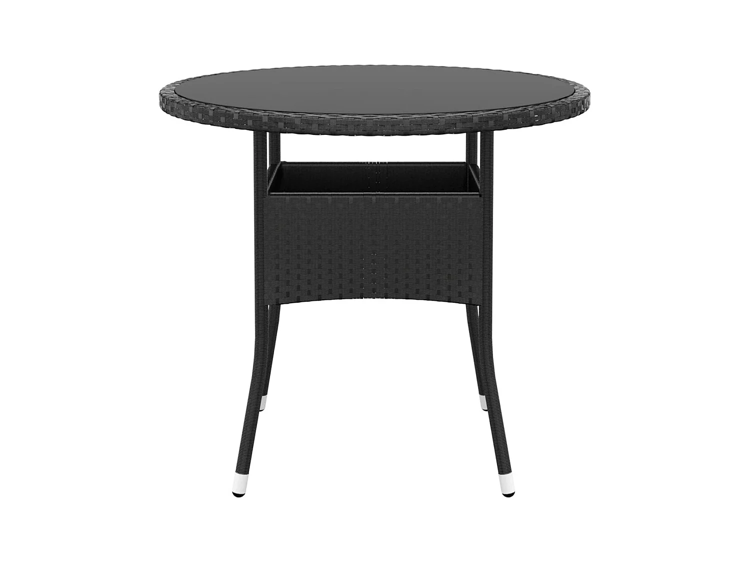 Tuintafel Ø80x75 cm Gehard glas/gevlochten hars Zwart