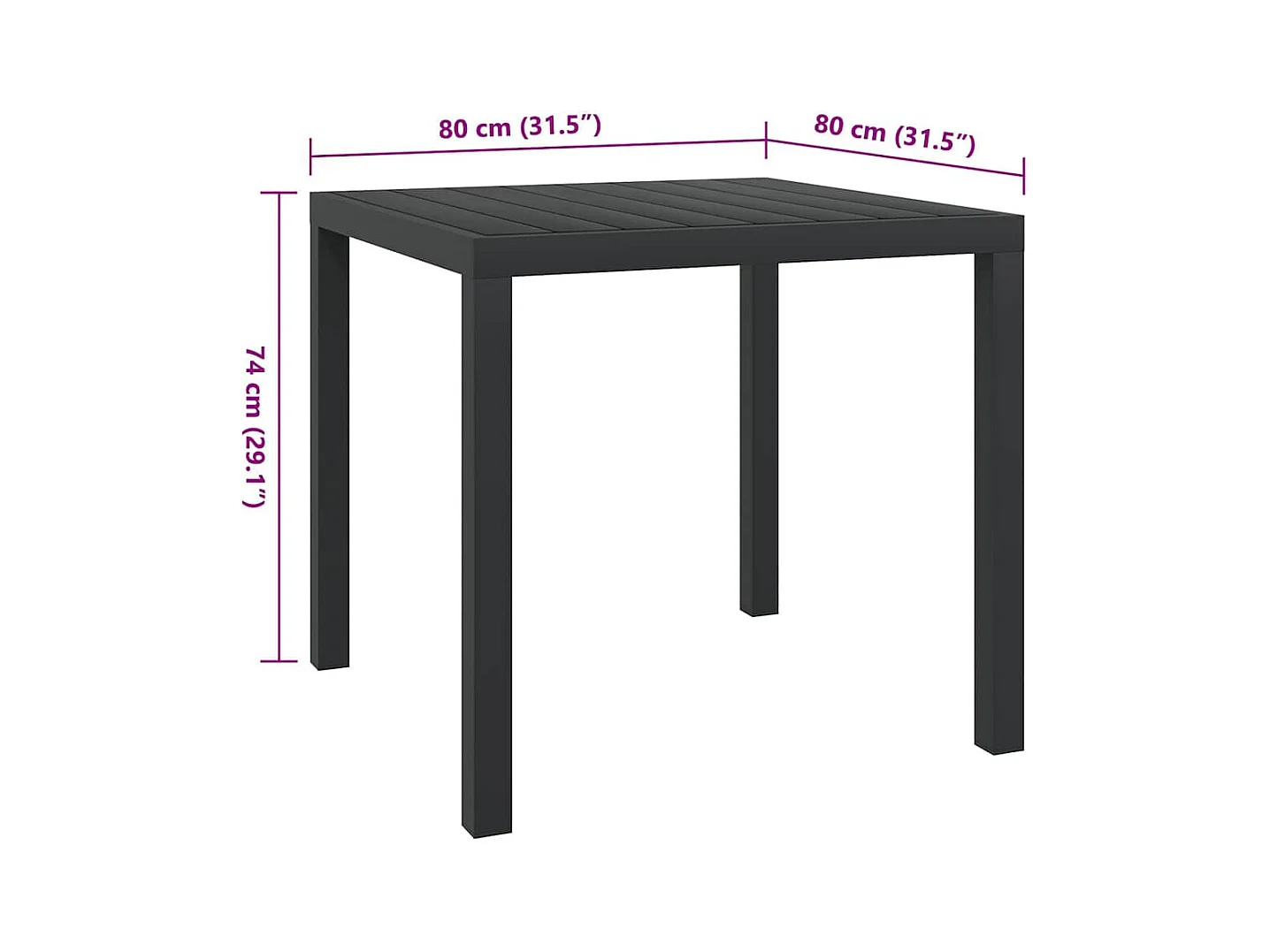 Zwarte tuintafel 80 x 80 x 74 cm Aluminium en WPC