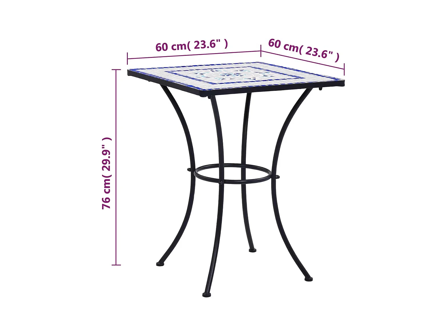 Blauw-witte mozaïek bistrotafel 60 cm Keramiek