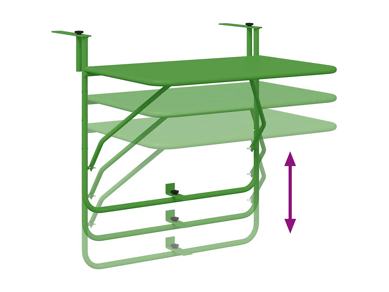 Mesa colgante para balcón verde 60 x 39 x 65 cm acero