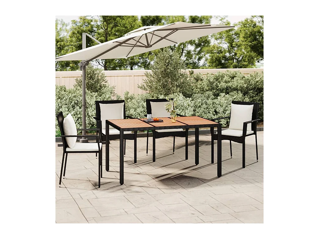 Table de jardin plateau en bois Noir Résine tressée bois massif