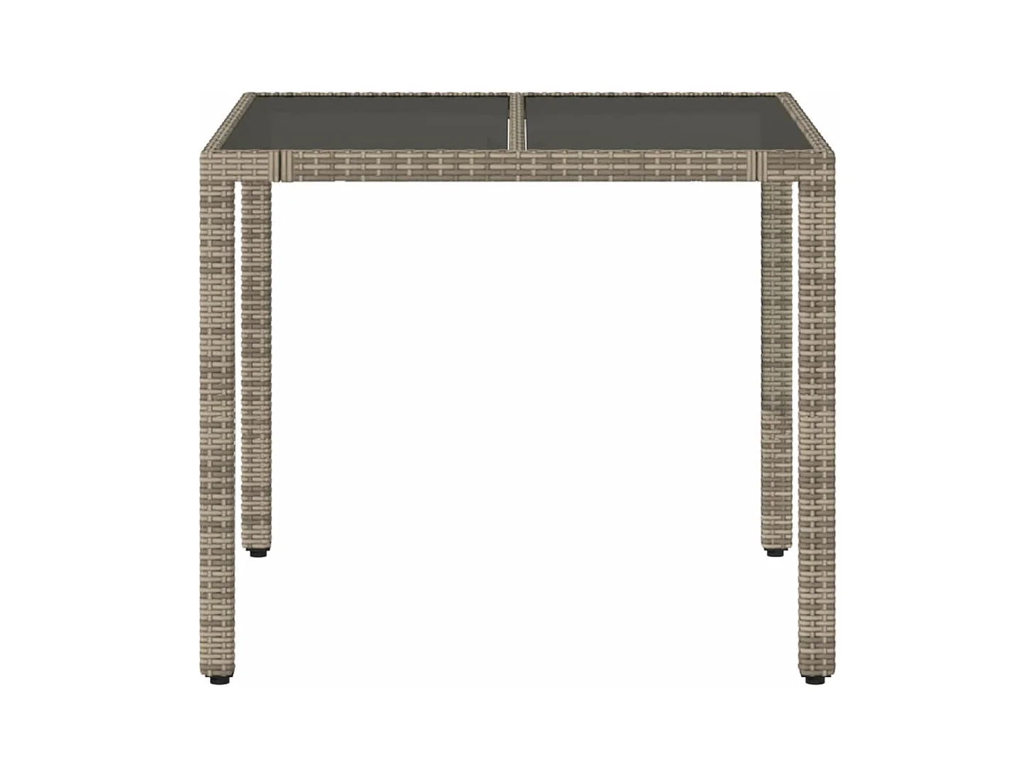 Tuintafel met glazen blad, grijs, 90x90x75 cm, gevlochten hars