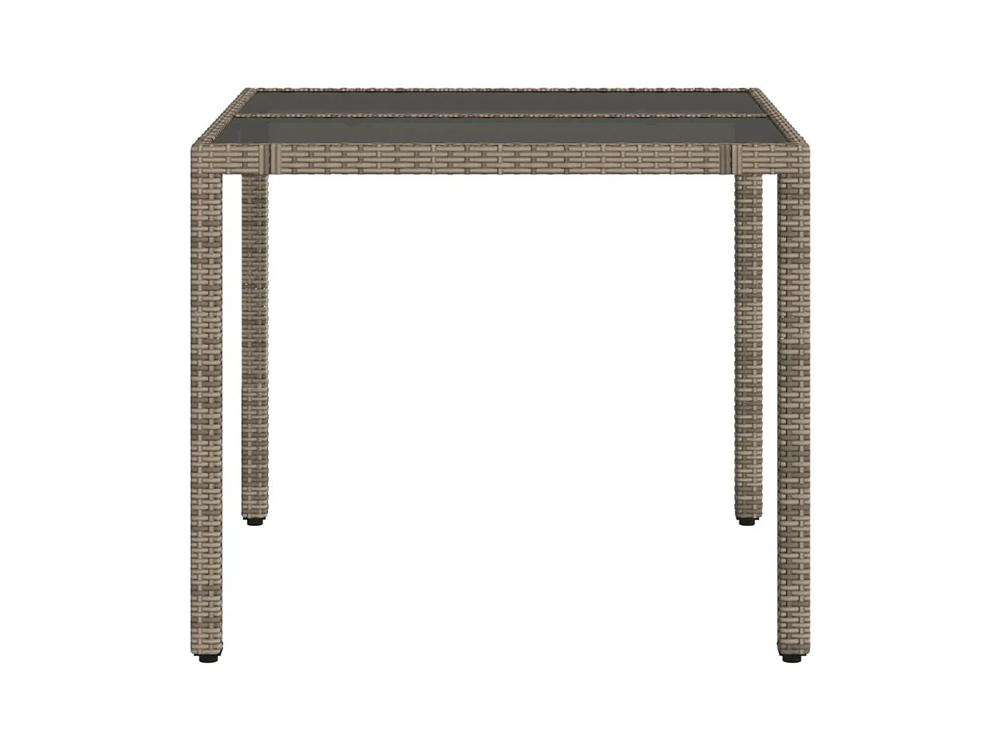 Tuintafel met glazen blad, grijs, 90x90x75 cm, gevlochten hars