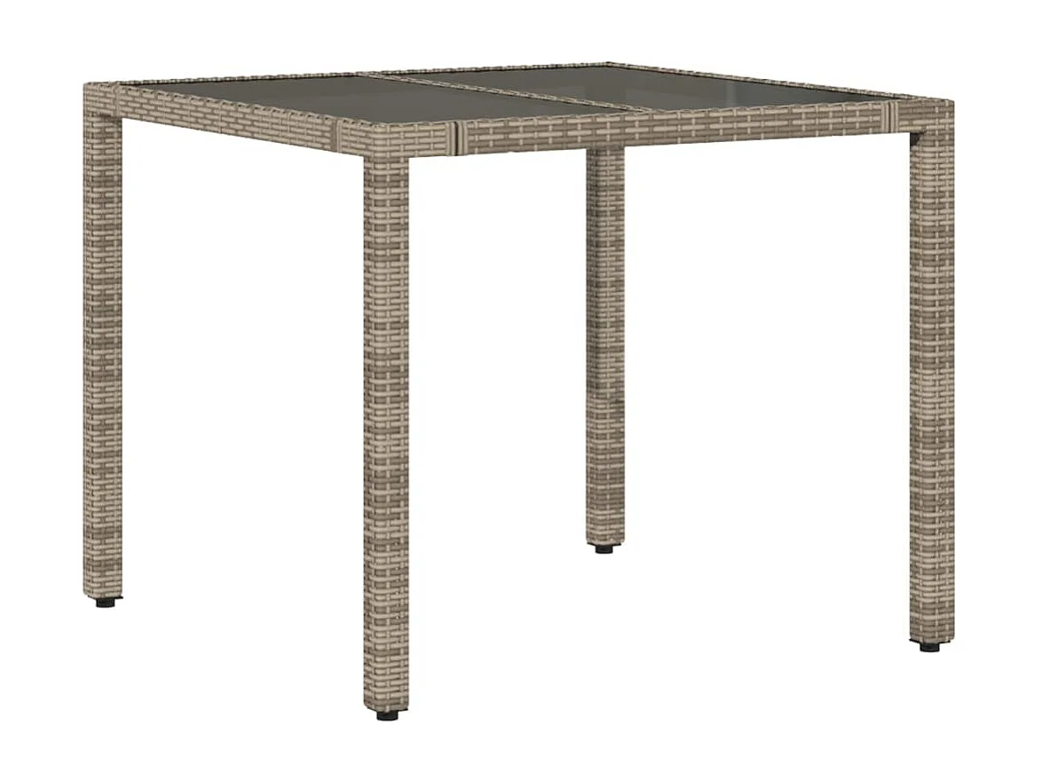 Tavolo da giardino con piano in vetro, Grigio, 90x90x75 cm, resina intrecciata