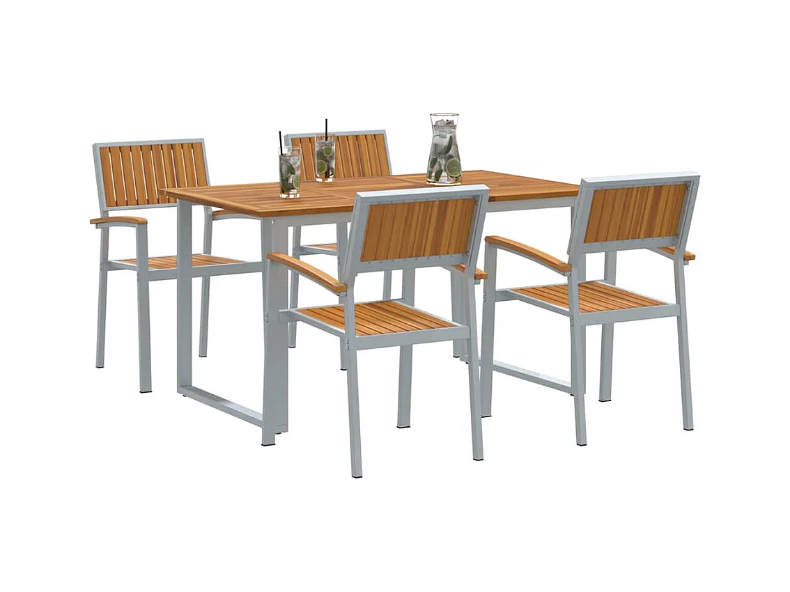 Juego de comedor de jardín de 5 piezas en gris y marrón