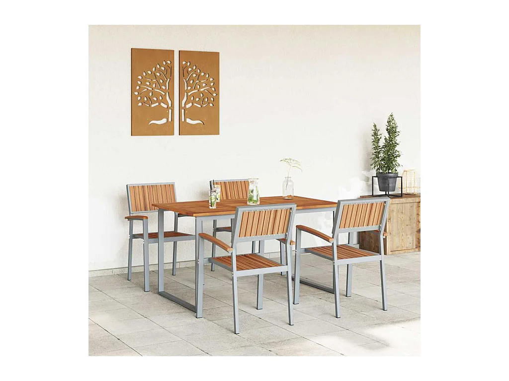 Juego de comedor de jardín de 5 piezas en gris y marrón