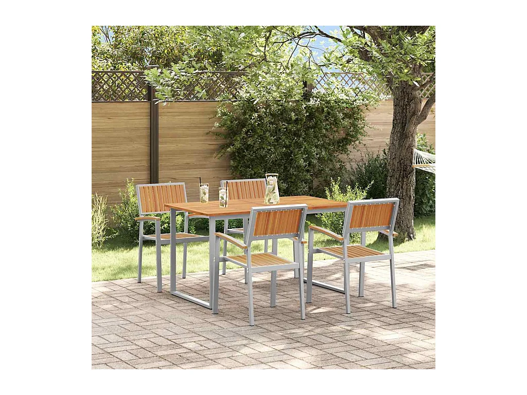 Ensemble de salle à manger pour jardin 5 pcs Gris et marron