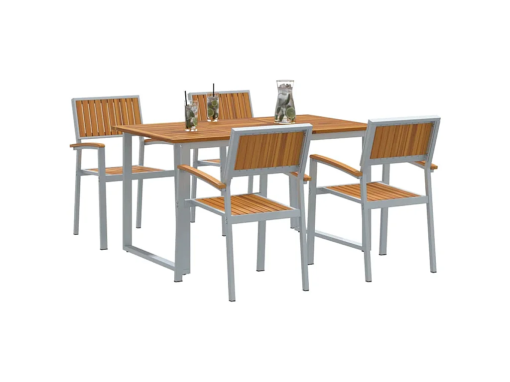 Set da pranzo da giardino da 5 pezzi in grigio e marrone