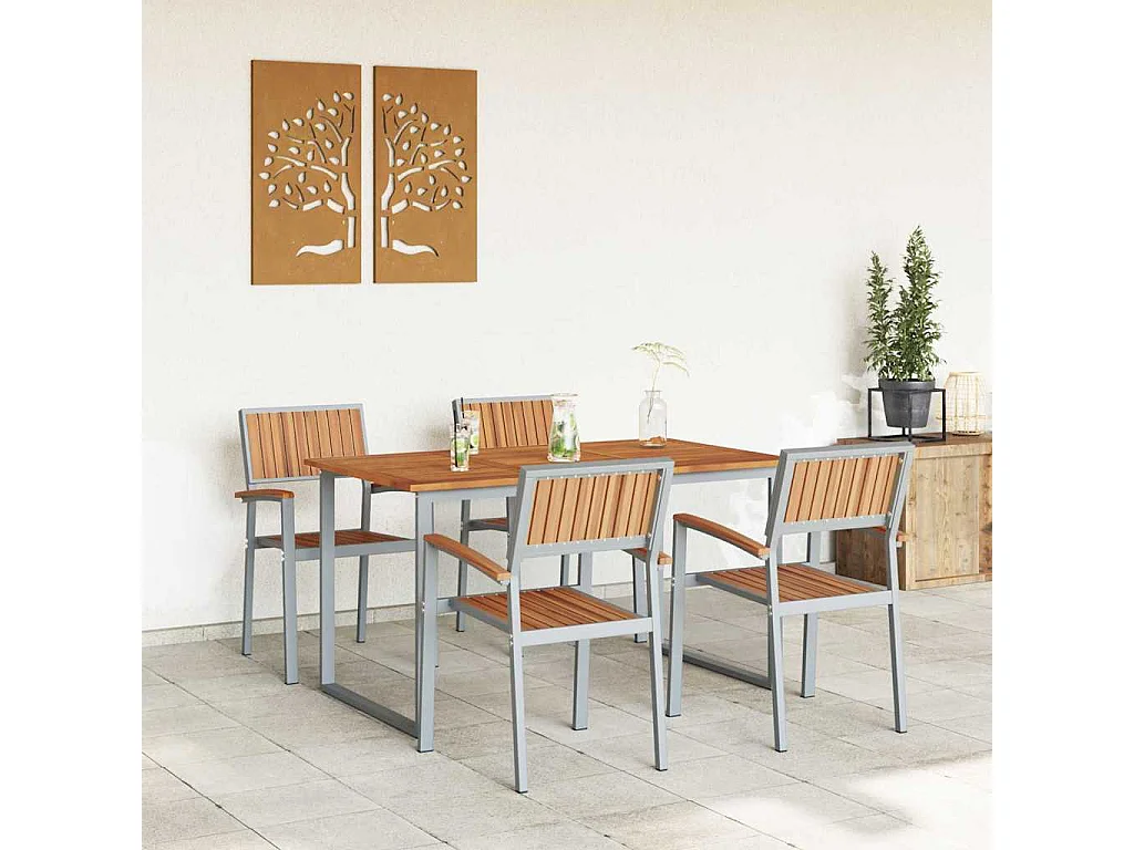 Set da pranzo da giardino da 5 pezzi in grigio e marrone