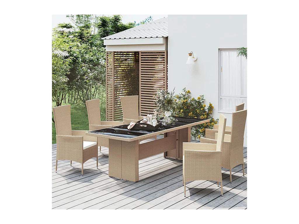 Tuintafel met glazen blad, geweven hars en gehard glas