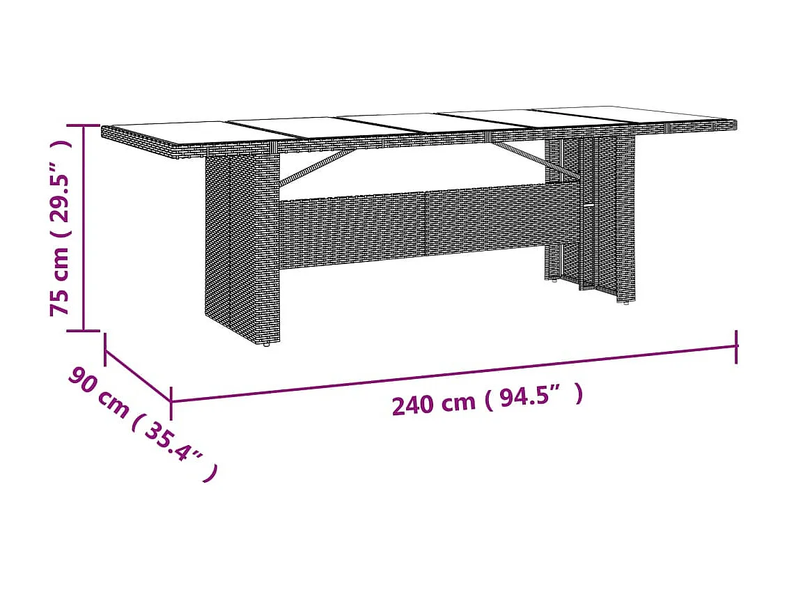Tuintafel met glazen blad, geweven hars en gehard glas
