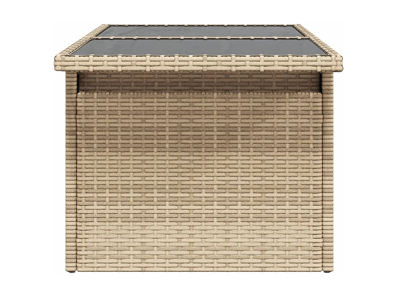 Tuintafel met beige glazen blad 100x55x73 cm polyrotan