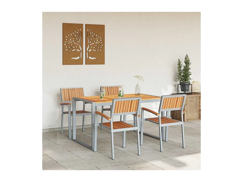 Ensemble de salle à manger pour jardin 5 pcs Gris et marron