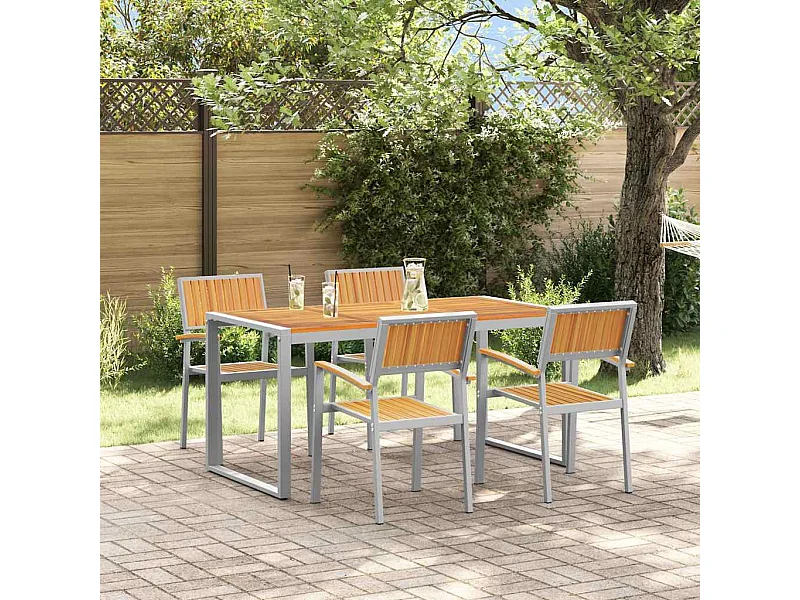 Ensemble de salle à manger pour jardin 5 pcs Gris et marron