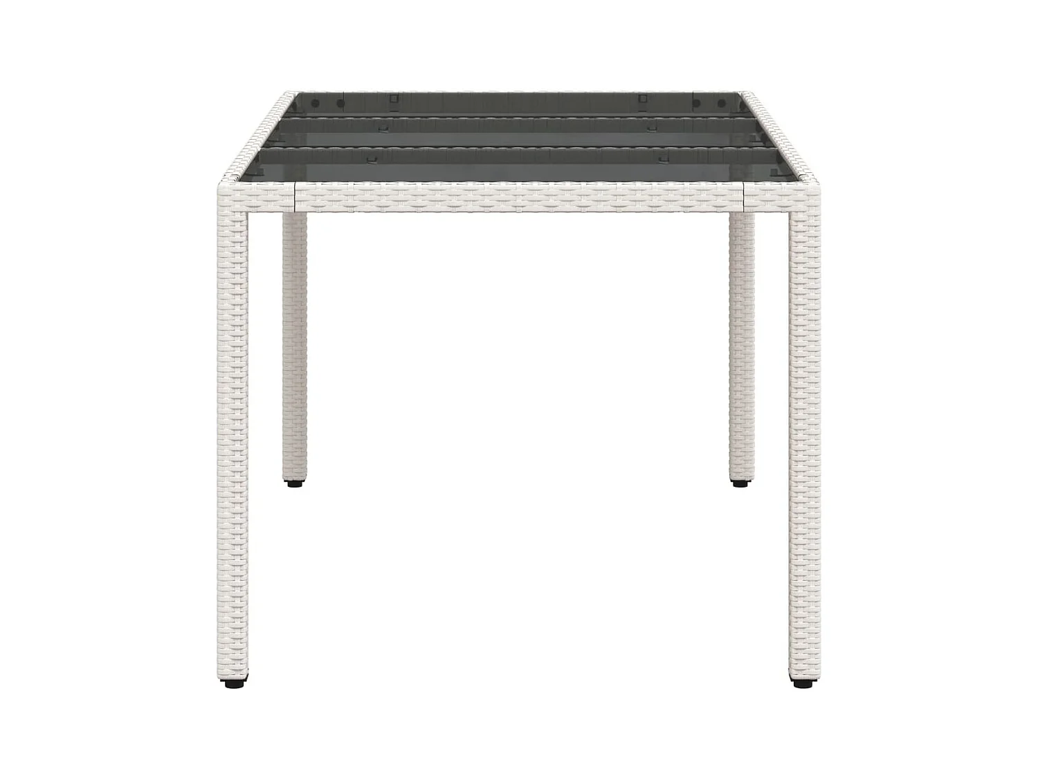 Tuintafel met wit glazen blad en gevlochten hars