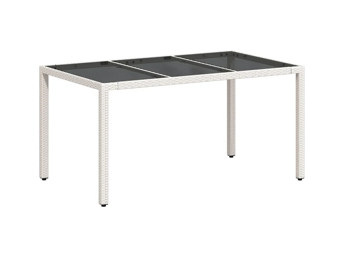 Tuintafel met wit glazen blad en gevlochten hars