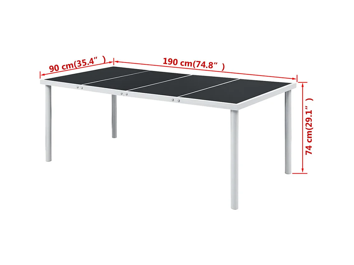 Mesa de jardín 190x90x74 cm Acero Negro