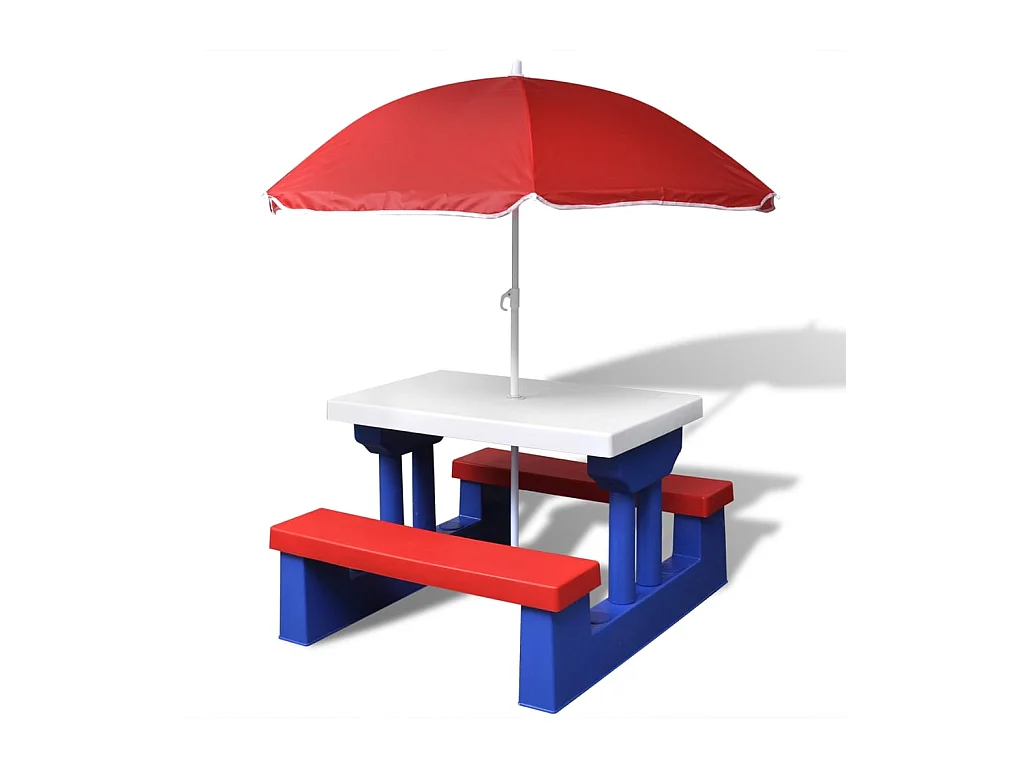 Table et bancs de pique-nique avec parasol pour enfants