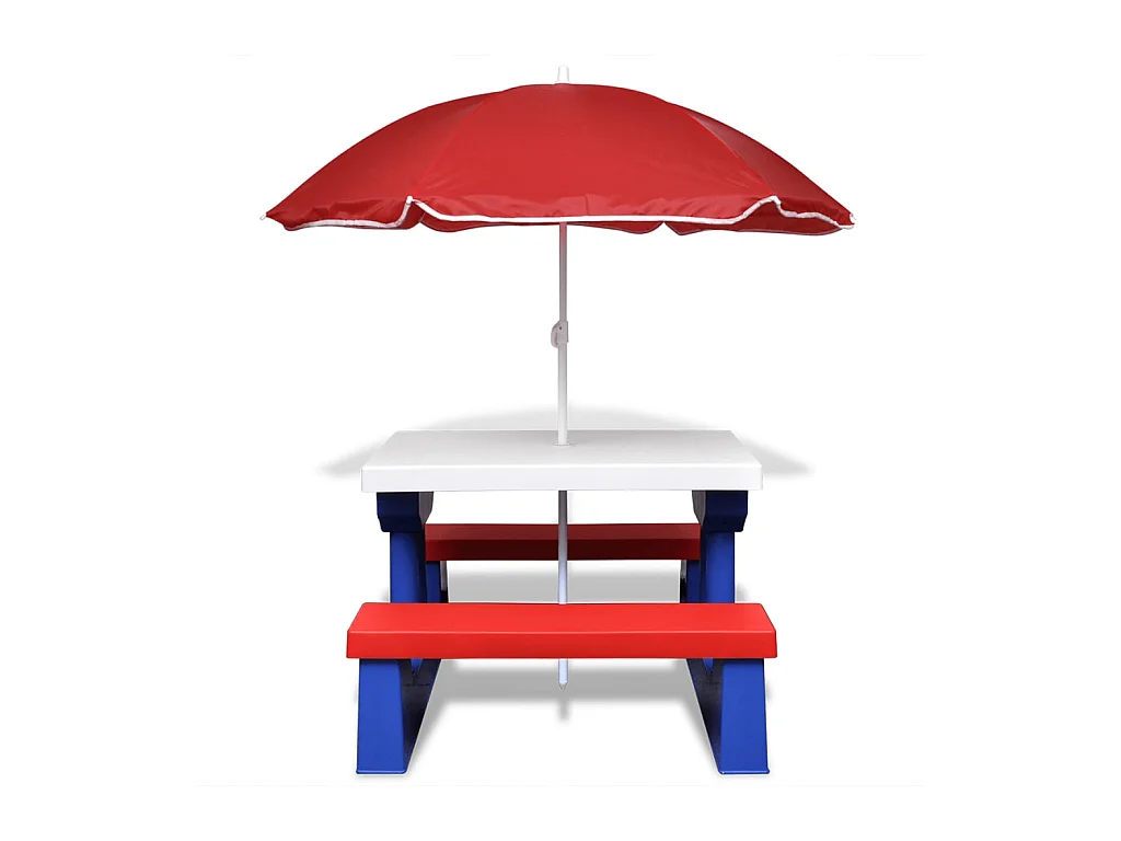 Table et bancs de pique-nique avec parasol pour enfants