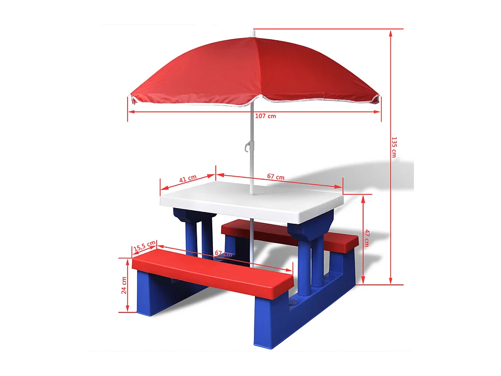 Table et bancs de pique-nique avec parasol pour enfants