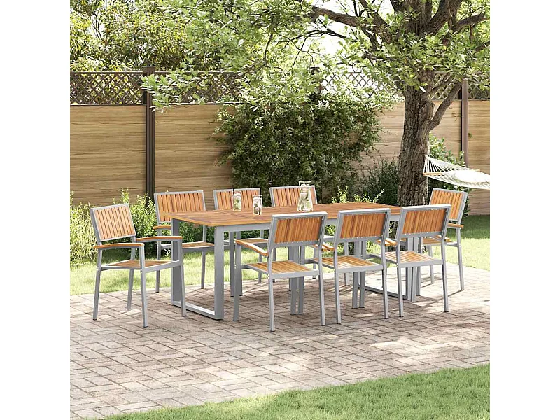 Juego de comedor de jardín de 9 piezas en gris y marrón