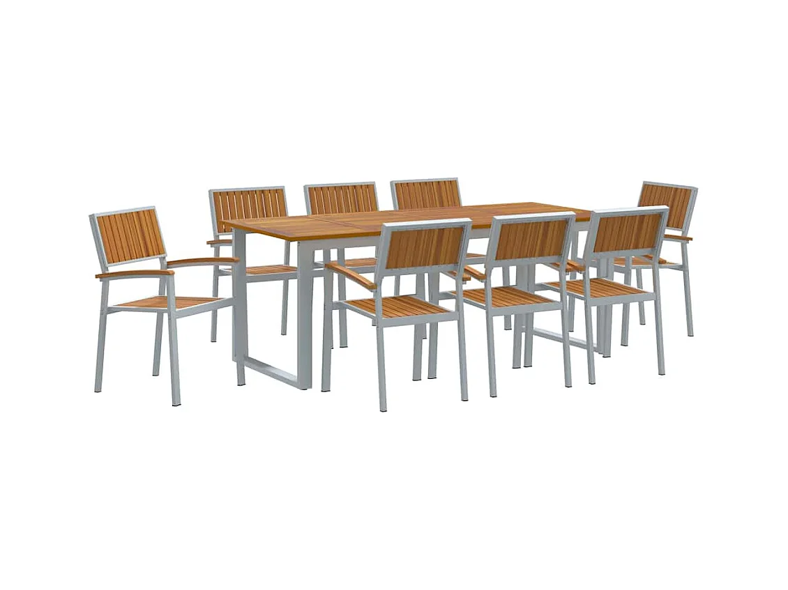 Juego de comedor de jardín de 9 piezas en gris y marrón