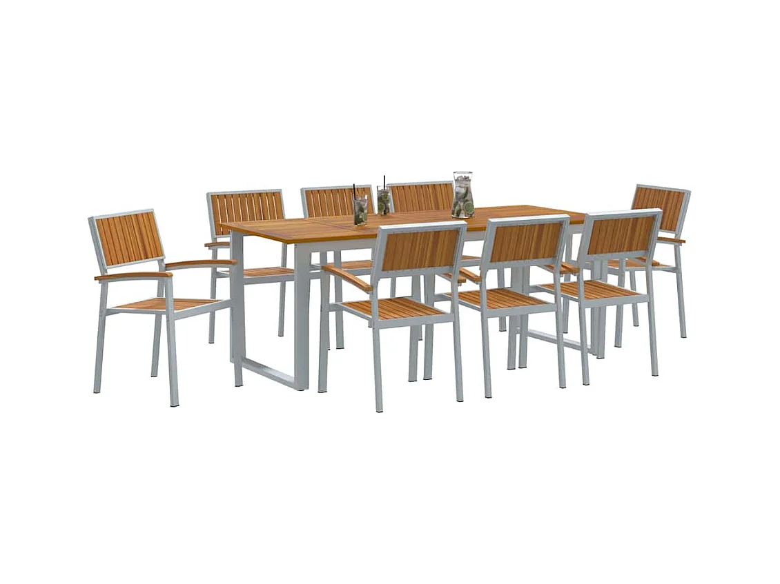 Juego de comedor de jardín de 9 piezas en gris y marrón