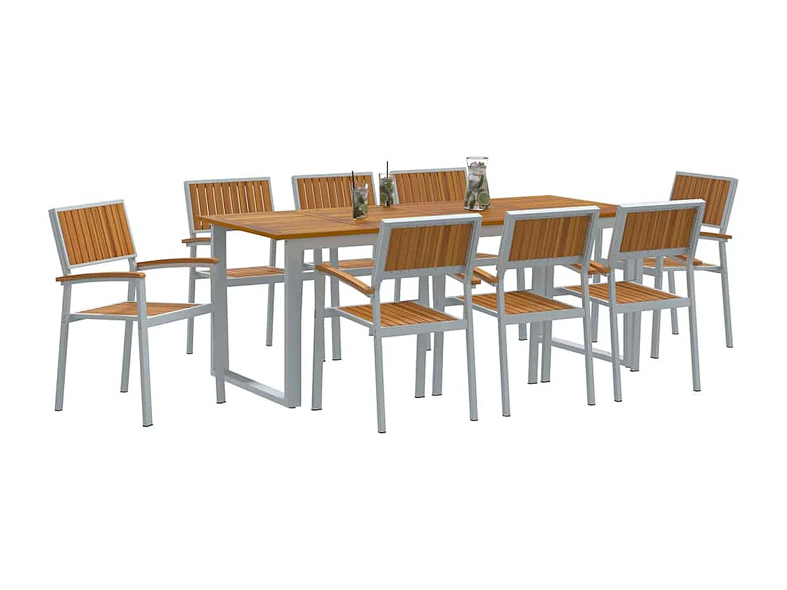 Juego de comedor de jardín de 9 piezas en gris y marrón