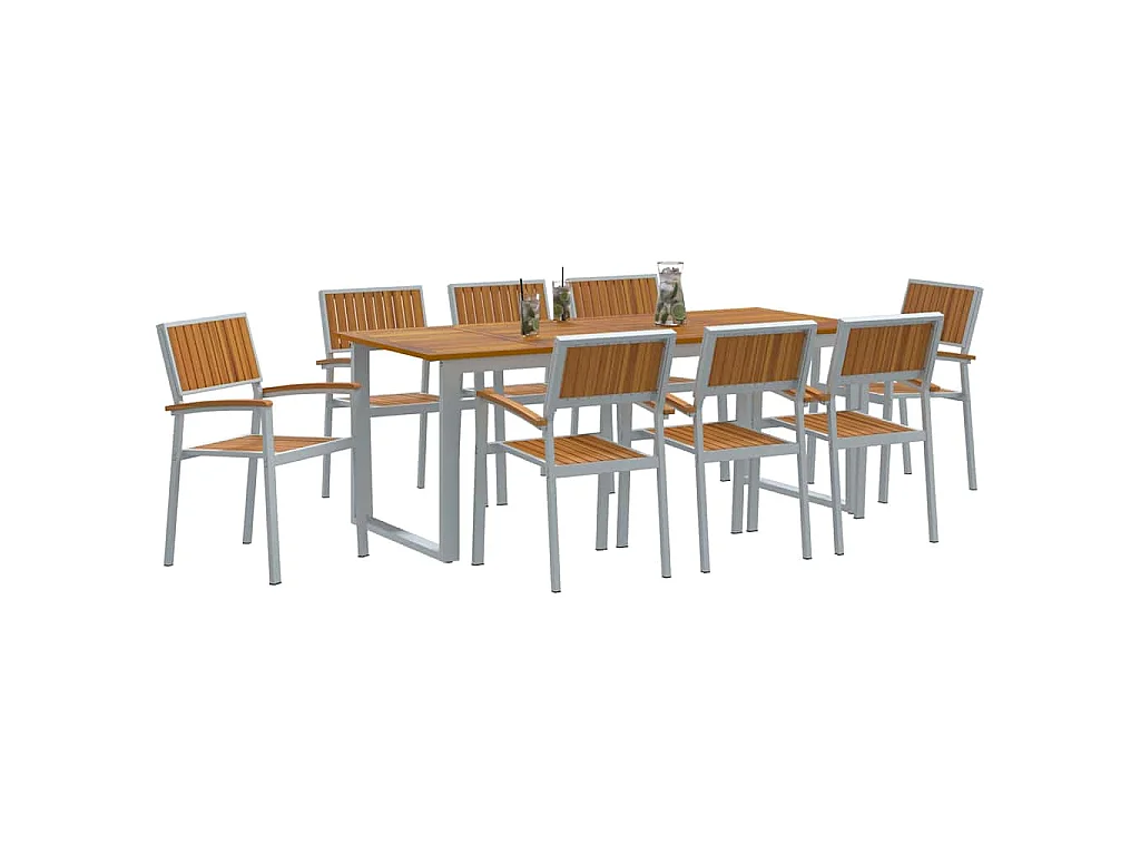 Set da pranzo da giardino da 9 pezzi in grigio e marrone