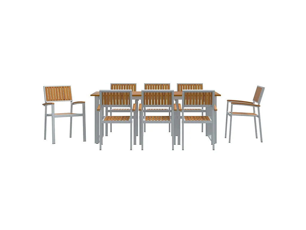 Set da pranzo da giardino da 9 pezzi in grigio e marrone