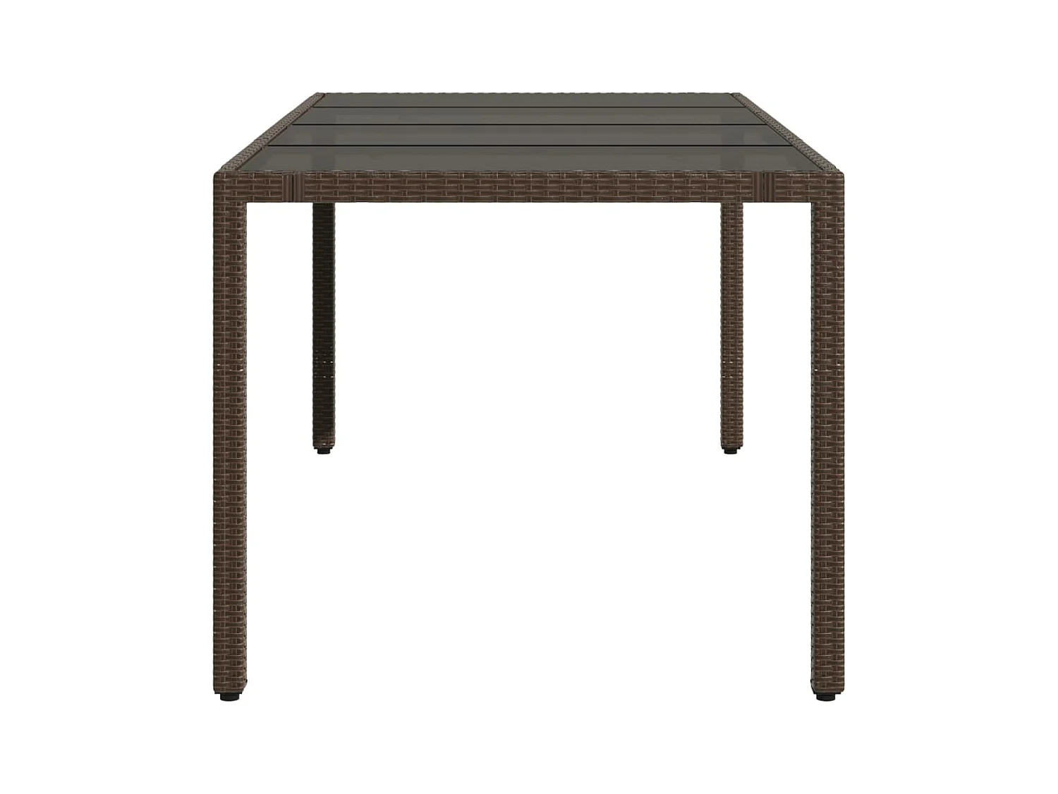 Tuintafel met bruin glazen blad en gevlochten hars