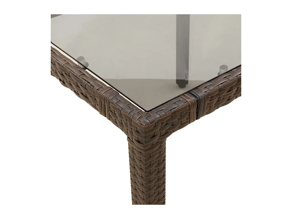 Tuintafel met bruin glazen blad en gevlochten hars