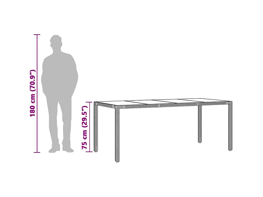 Tuintafel met bruin glazen blad en gevlochten hars