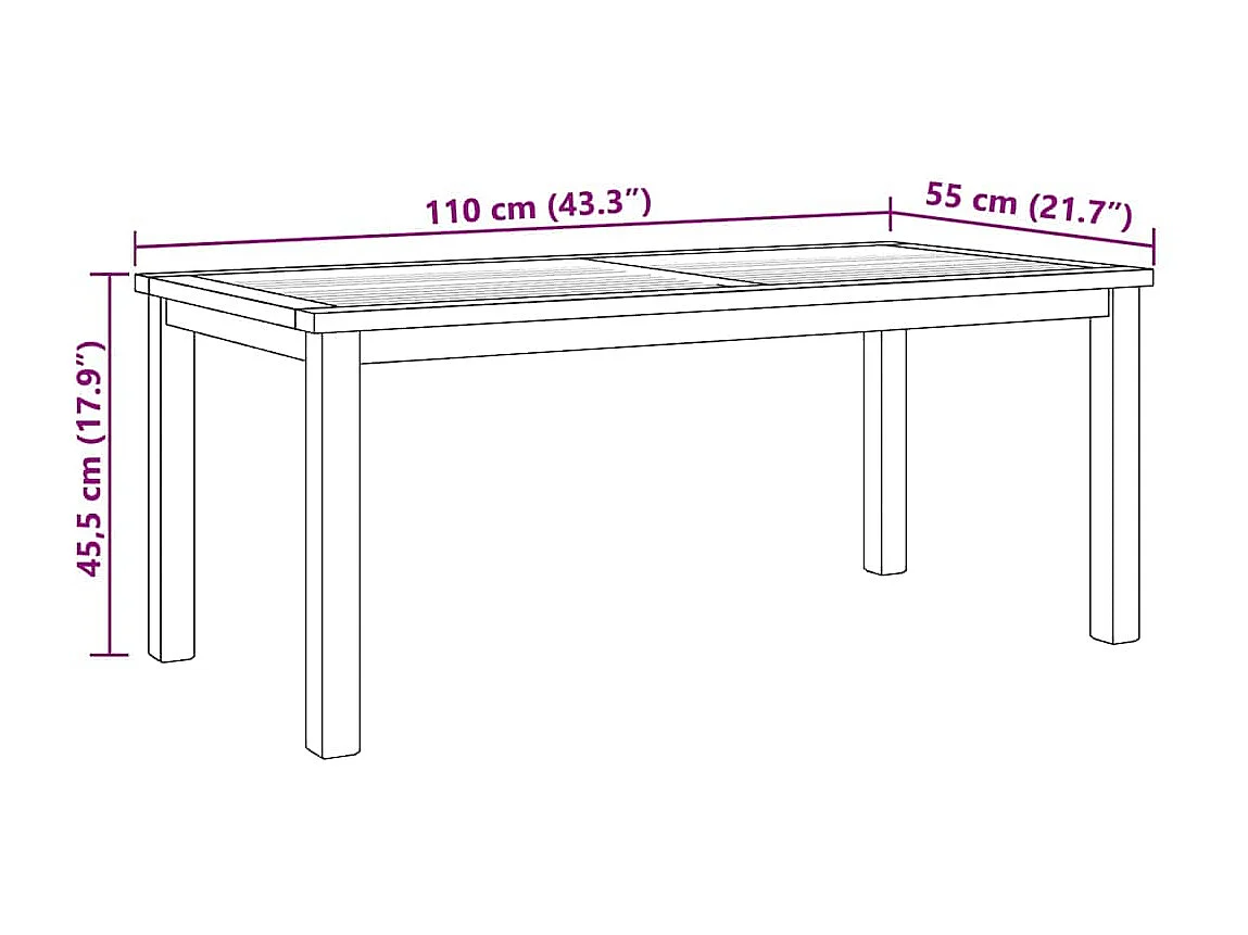 Table basse Marron 110 x 55 x 45 cm Bois de teck solide