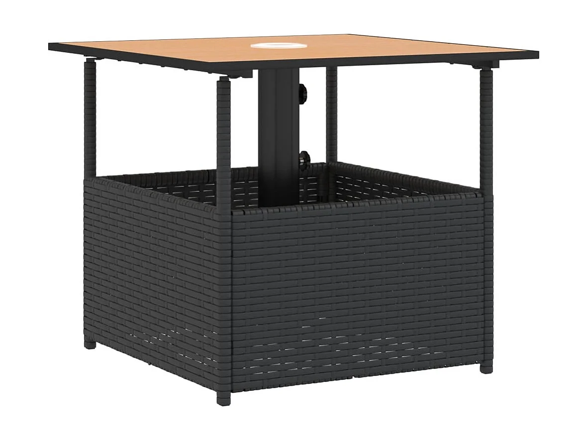Tuintafel met parasolgat in zwart rieten hars