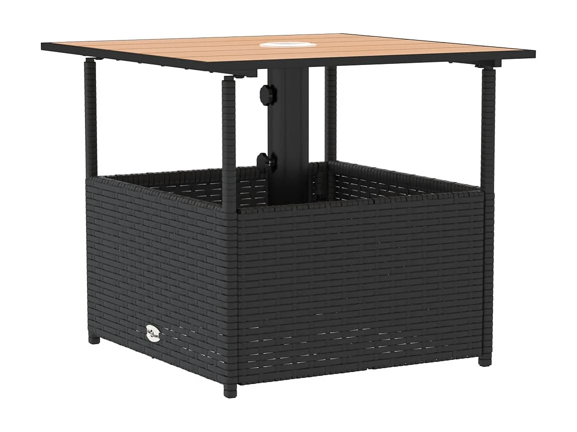 Tavolo da giardino con foro per ombrellone in resina vimini nera