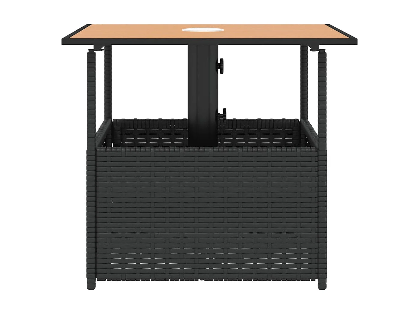 Tavolo da giardino con foro per ombrellone in resina vimini nera