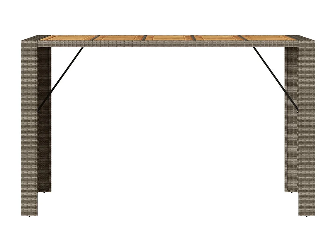 Mesa de bar de jardín con tablero de madera de acacia y resina tejida.