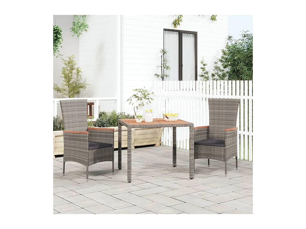 Tuintafel en houten blad Grijs Hars riet en acacia