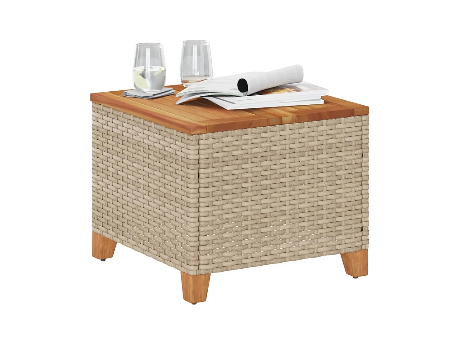 Beige tuintafel 45x45x37 cm gevlochten hars en acaciahout