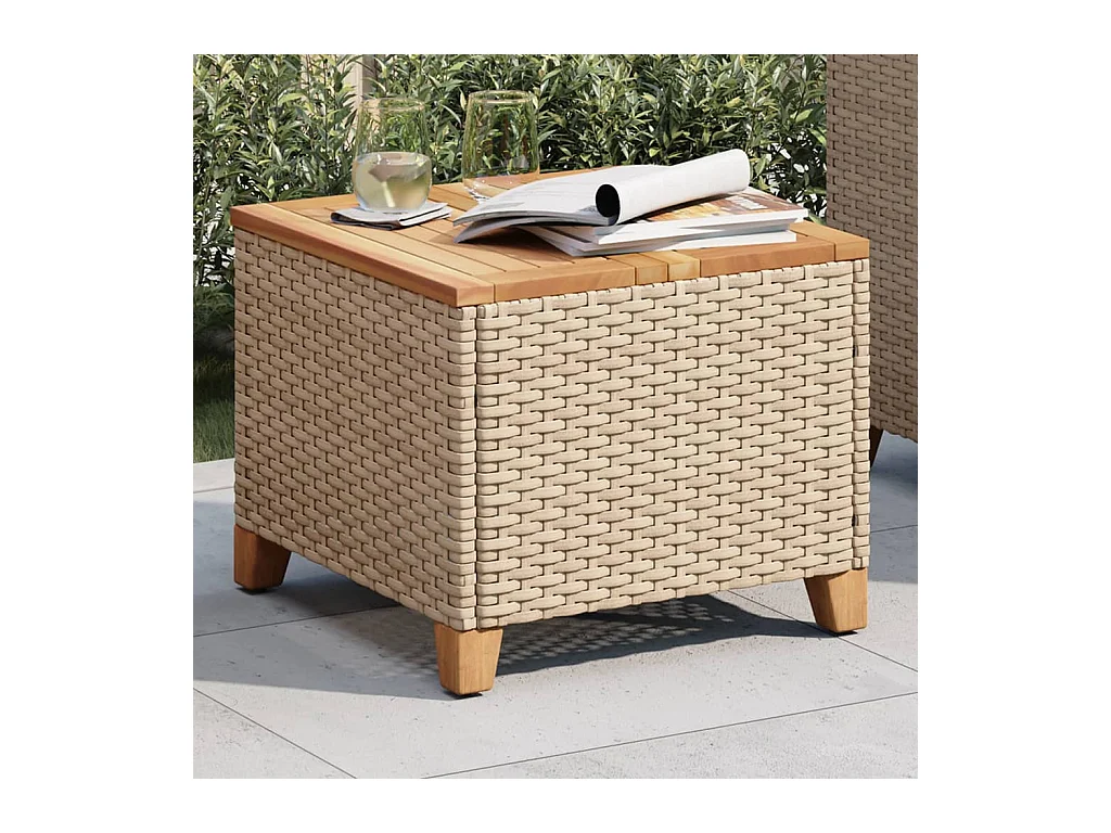 Beige tuintafel 45x45x37 cm gevlochten hars en acaciahout