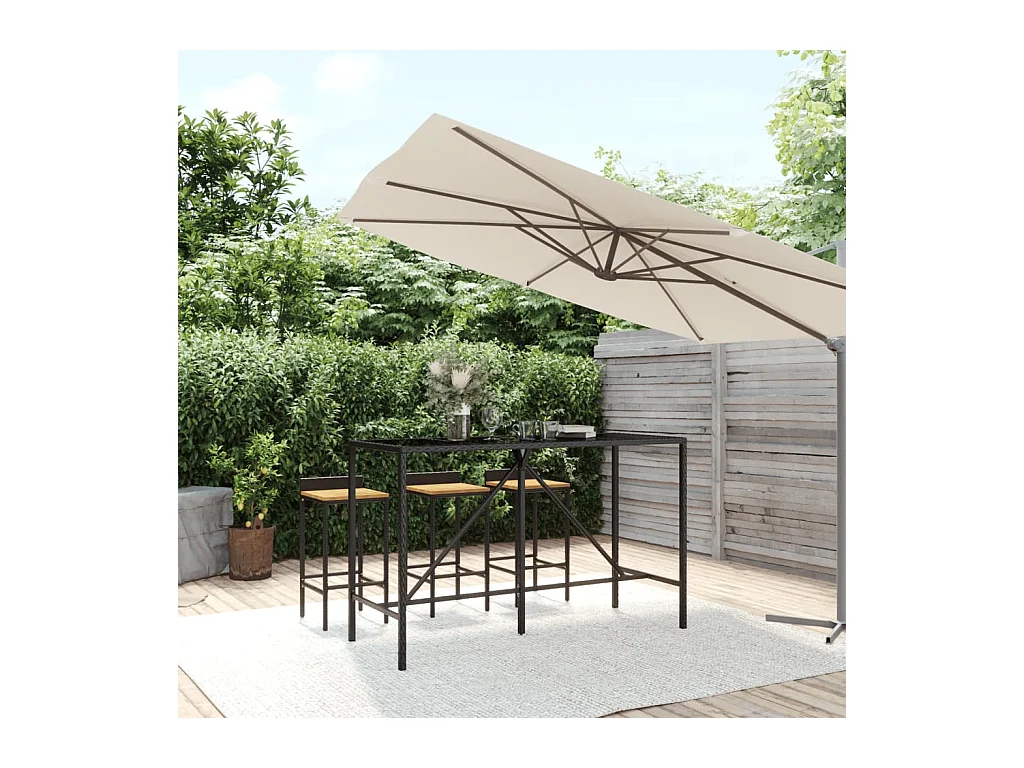 Mesa de bar con tapa de cristal negro 180x70x110 cm ratán sintético