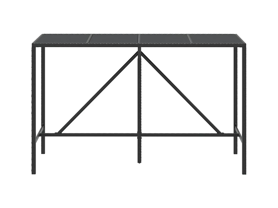 Mesa de bar con tapa de cristal negro 180x70x110 cm ratán sintético