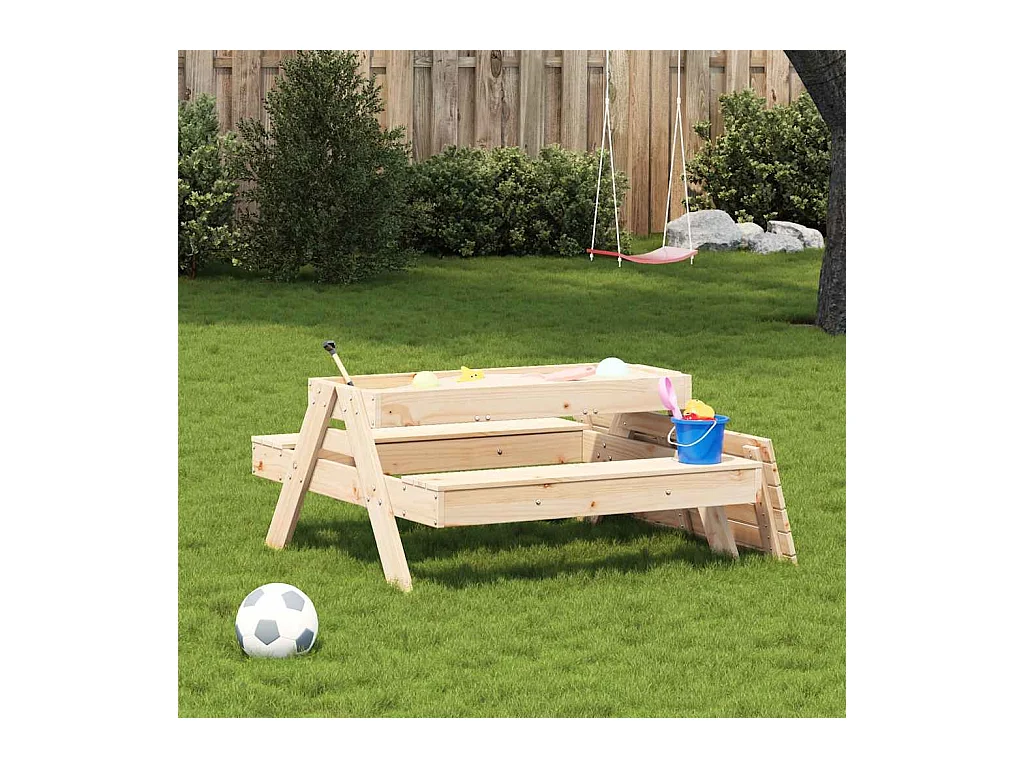 Tavolo da picnic con sabbiera per bambini, in pino massiccio