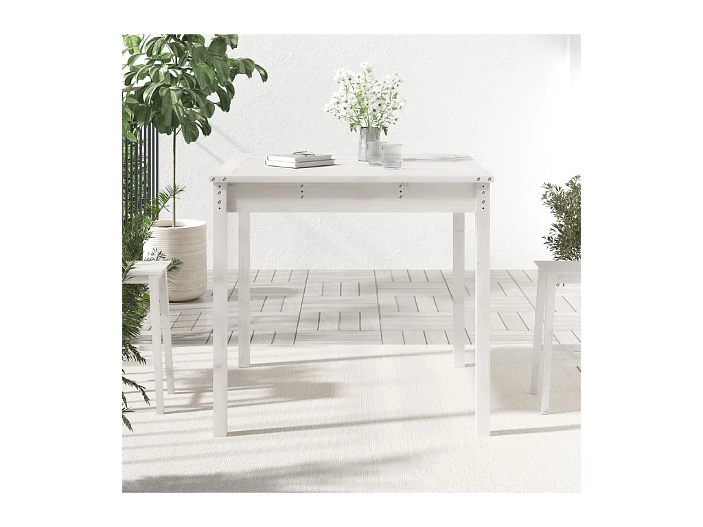 Table de jardin blanc 82,5x82,5x76 cm bois massif de pin